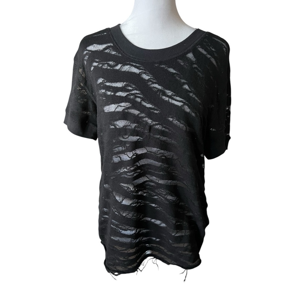 Black Sheer Zebra Print distressed  Top